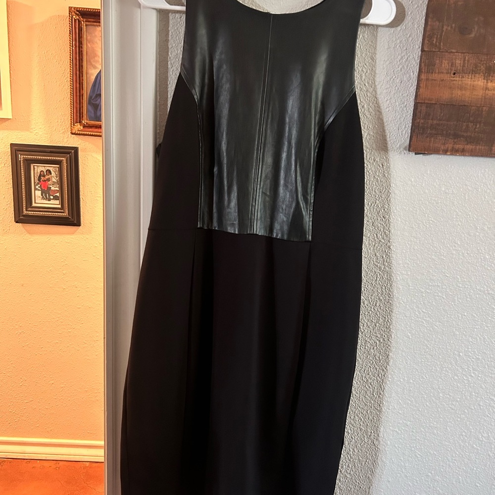 Chic Black Dress with Leather Detail